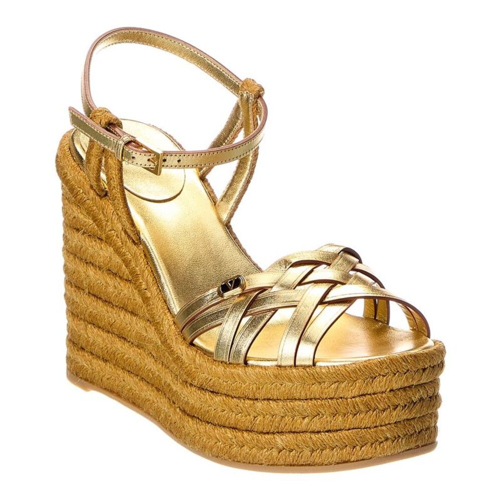 Valentino Vlogo Signature 120 Leather Wedge Sandal, Yellow
